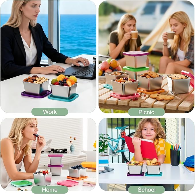 6-Pack 6oz Stainless Steel Snack Containers for Kids, Leak-Proof Metal Toddler Food Storage Containers with Silicone Lids & 64 Writable Labels, Stackable Lunch Box for School, Office, Picnic, Home