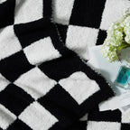 WRENSONGE Checkered Throw Blanket, Black and White Soft Cozy Fluffy Warm Hand Made Throw Blankets for Couch, Sofa, Chair, Bed, Camping, Picnic, Travel Lightweight Bed Blanket - 50"*70"
