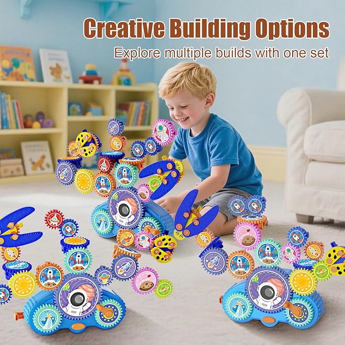 STEM Gears Toys for Kids Ages 3+, Creative Learning Building Blocks, 18Pcs Educational Construction Toy Set, Electric & Manual Dual Mode, Versatile Gear Playset Gift for Boys & Girls