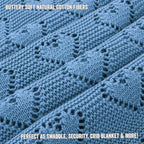 Heirloom Knit Heart Receiving Unisex Blanket for Boys - 100% Luxury Cotton Baby Blanket - Soft Warm Swaddle Crib Receiving Blanket for Newborns Infants & Toddlers (Denim Blue)