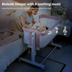Electric Bassinet for Baby, 3 Speeds Automatic Rocking Bassinets with All mesh, 5 Height Adjustment Bedside Crib for Nweborn, 8 Music, Wheels, Pink