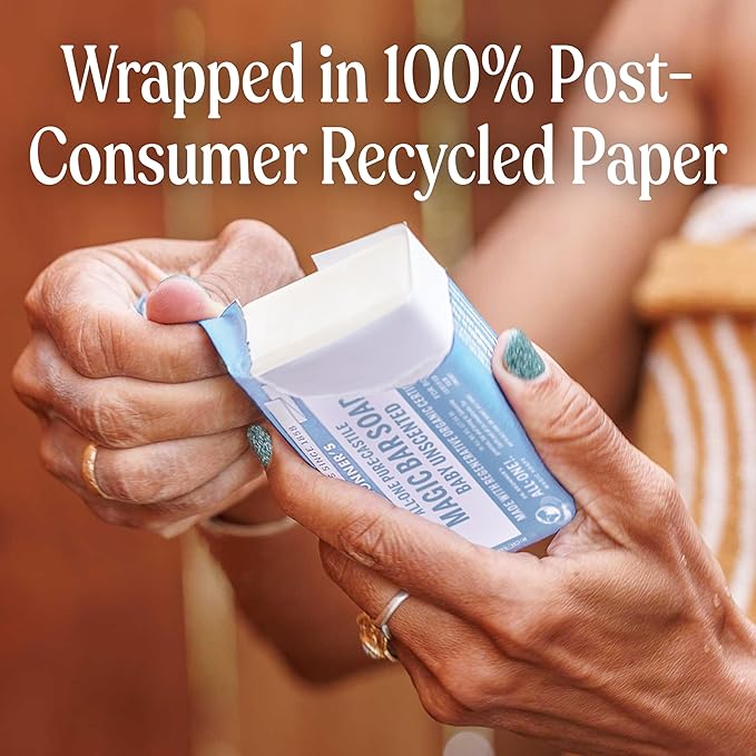 Dr. Bronner's Pure-Castile Magic Bar Soap (Baby Unscented, 5 Ounce, 12-Pack) - Made with Regenerative Organic Certified Oils, Gentle for Sensitive Skin & Babies, Non-GMO, Vegan