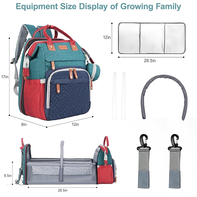 Diaper Bag Backpack, Baby Diaper Bag, Multifunctional Large Capacity, with Diaper Changing Station, Travel Diaper Bag Backpack (Blue-Green)