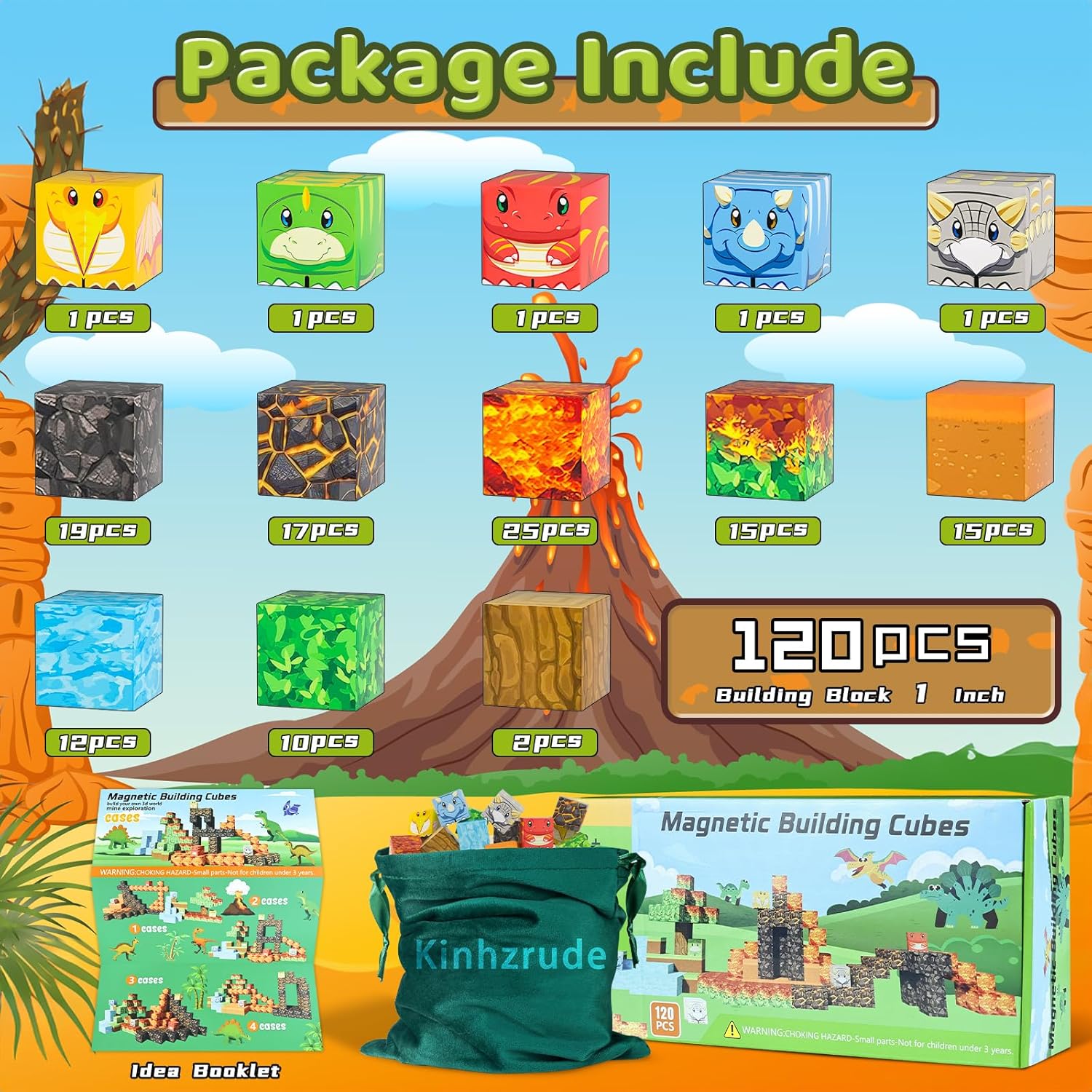 1 inch Magnetic Blocks - 120PCS Magnetic Toy Set, STEM Montessori Sensory Toys for 3+ Year Old Boys & Girls, Creative Construction Toys Gift for Toddlers Kids