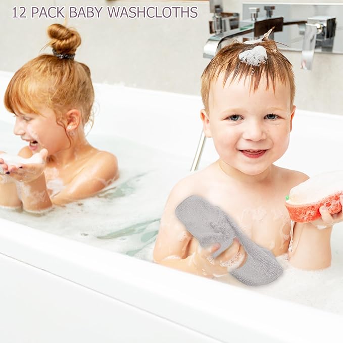 12 Pack Baby Washcloths 100% Cotton - Small Terry Wash Cloths 7.8" x 7.8" Soft Face Washcloth for Hand Body Sensitive Skin Thin Absorbent Wipes for Newborns Infant