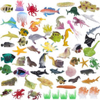 Ocean Sea Animals Figures, 60 Pack Mini Plastic Deep Underwater Life Creatures Set, STEM Educational Shower Bath Toys Gift for Baby Toddler Cupcake Toppers Party Supplies with Turtle Octopus Shark