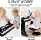 Love&Mini Piano Toy for Kids - 37 Keys Piano Keyboard Toy with Stool and Microphone, Black Electronic Musical Instrument Birthday Gift for Kids 3 4 5 6 7 8 Years Old Boys and Girls