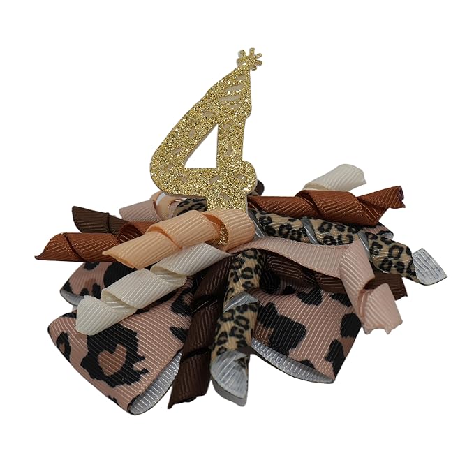 Birthday Hair Bow for Baby Girls 1 2 3 4 5 6 Years Sprinkle Decorations Party Hair Accessories for Four 4th Birthday Leopard Print