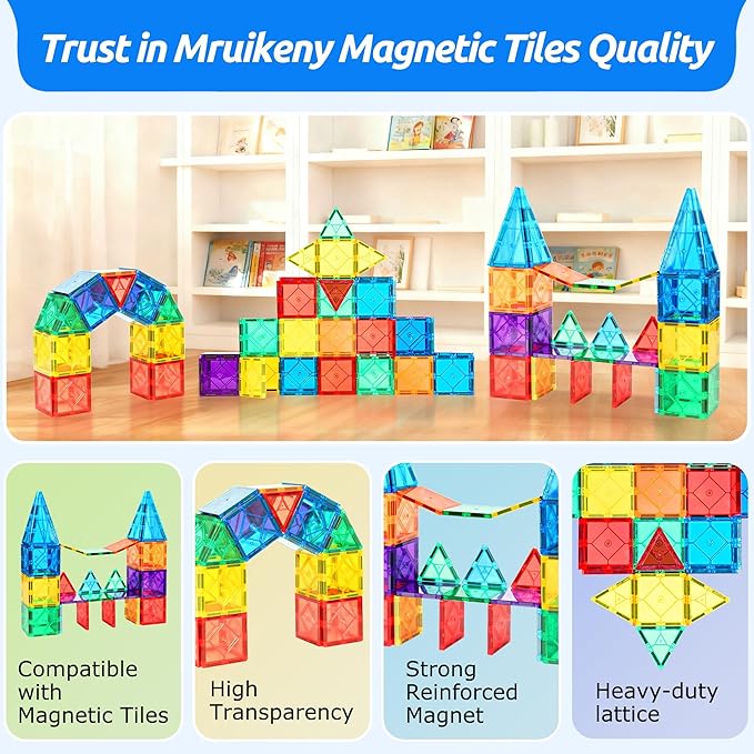 30PC Magnetic Tiles Kids Toys, Squares Magnetic Building Tiles for 3 4 5 6 7 8+ Years Old Boys Girls, Magnet Blocks Stacking Toys Birthday Gift for Toddlers STEM Learning Toys Magnet Tile Accessorie