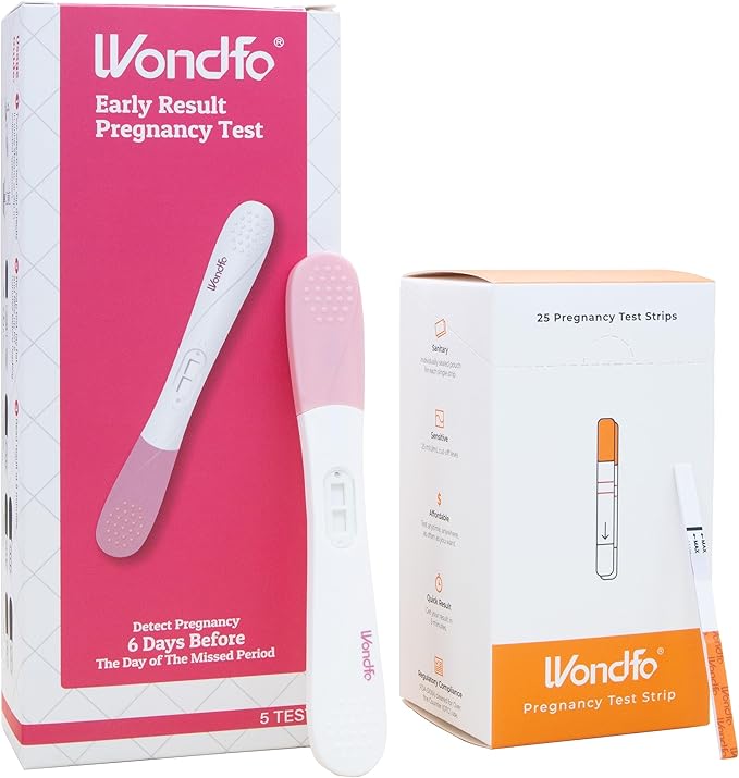 Wondfo 10 MIU/ml Early Result Pregnancy Test (Pack of 5) * 25 MIU/ml Pregnancy Test Strips (Pack of 25), Over 99% Accurate, Early Detection of Pregnancy