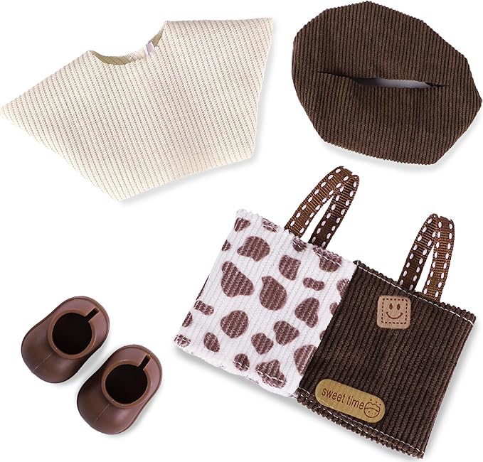 Clothes for 6.7in/17cm Doll, Set of 4 Cute Doll Accessories Includes Doll Hat+T-Shirt+Bib Pants+Shoes Set Premium Fashion Outfit for Collectors Unique Gift (Style D)