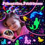 Unicorn Night Light for Girls, Unicorn Room Decor for Girls Bedroom, Star Projector, Remote+Dimmable Little Mermaid Toys, 360° Silent Rotation, Princess Night Light