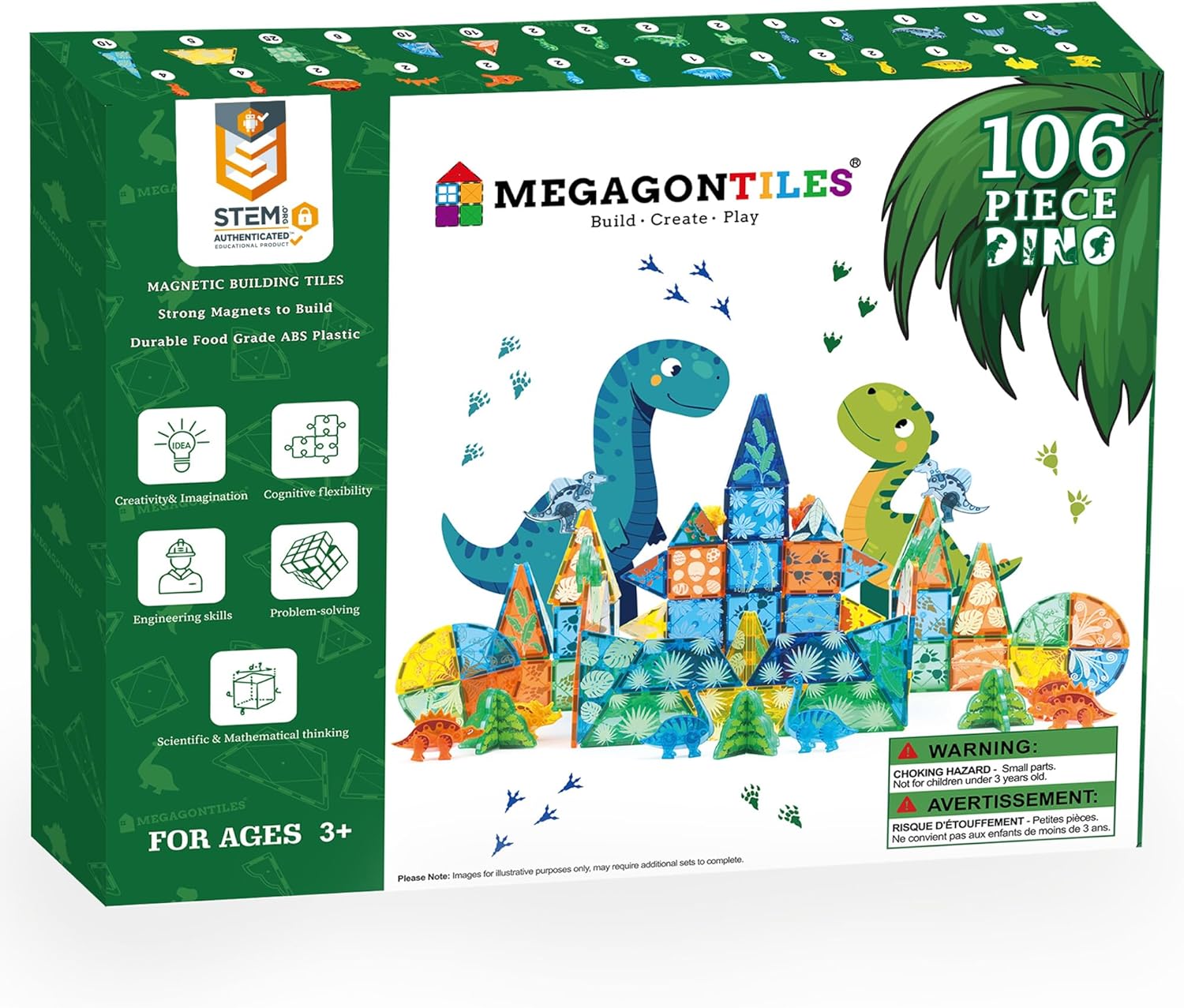 106 PCS Dinosaur Magnetic Tiles Set,Magnet Building Blocks Dino World Toys,TEM AUTHENTICATED,Magnet Tiles Animals for Toddlers Boys Girls Kids Age 3 4 5 6 7 8