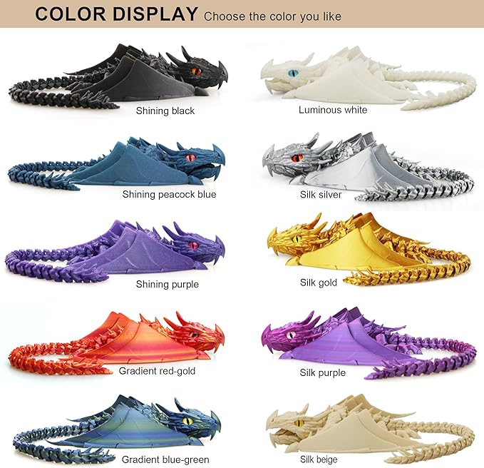 3D Printed Dragon with Wings, Fidget Dragon Toys, 3D Printed Animals, Flexible Articulated Winged Crystal Dragon Model,Home Office Decor Desktop Pet(Glistem Purple)