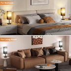 Bedside Table Lamps Set of 2 - Black Bedroom Lamps with 3 Color Temperatures (3000K/5000K/4000K), Two Square Nightstand Lamps with USB C + A Charging Ports, Pull Chain Small Night Light for End Table