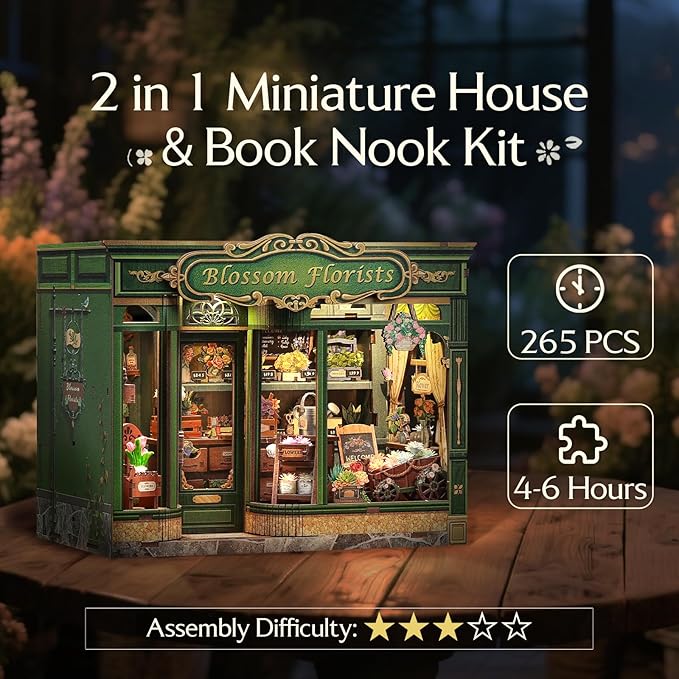 CUTEBEE Book Nook Kit - DIY Miniature House Dollhouse Kit for Adults and Teens, Booknook Tiny House Bookshelf Decor 3D Wooden Puzzle, Gifts for Family, Friends (Blossom Florists)