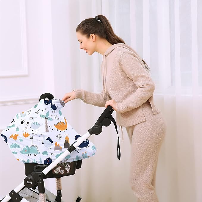 Multi-use Carseat Canopy Cover - Breathable Breastfeeding Covers, Car Seat Covers for Babies, Stroller Canopy Cover (Cute Dinosaur)