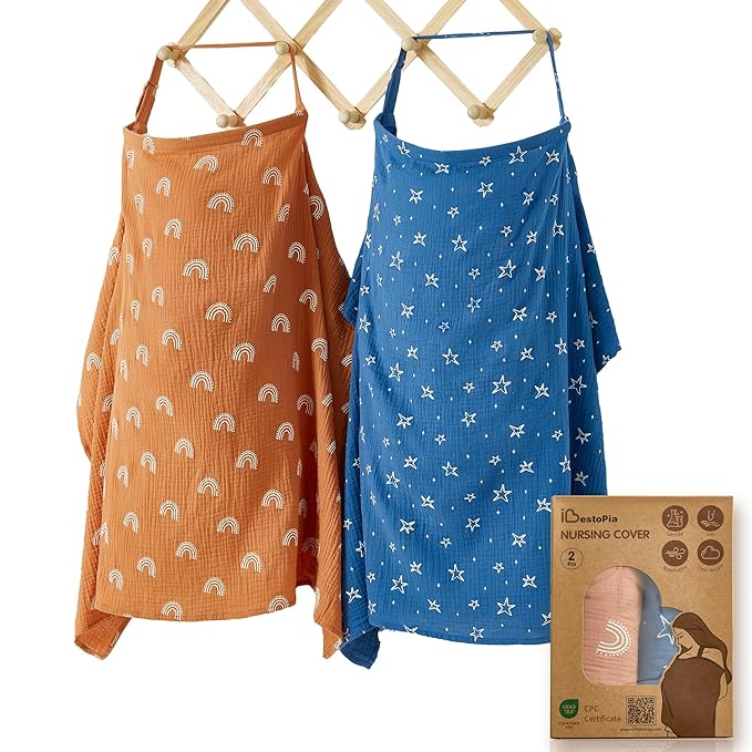 2 Pack Nursing Covers 100% Cotton Breastfeeding Cover Privacy Muslin Large Nursing Scarf Gift Set (Starry Rainbow Gradient)