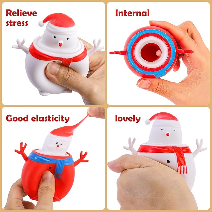 RunNico 12 Pack Christmas Snowman Squeeze Sensory Toy, Santa Claus Squishy Fidget Toys, Stretchy Christmas Snowman Relieve Stress Ball for Holiday Decoration Party Favors Adult Anxiety Relieve