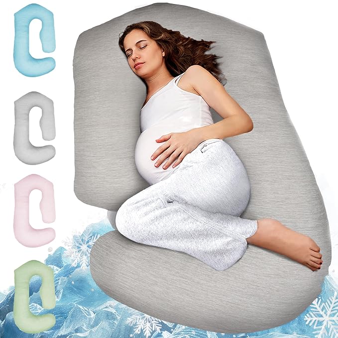 PILLANI Cooling Pregnancy Pillows for Sleeping – 57-Inch Maternity Pillow for Pregnant Women with Removable Washable Cover – Support for Back, Belly, Neck, Legs, & Hips – V C U Shaped Full Body Pillow