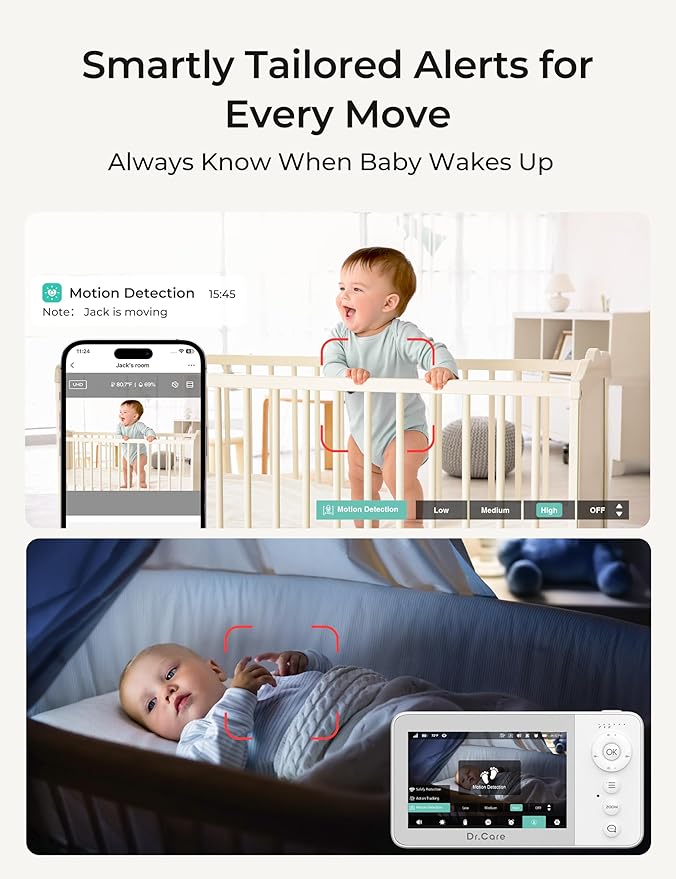Dr.Care VistaView Lite RB Smart WiFi Baby Monitor - 4” 720P Split Screen & 1080P Camera App Control, Motion Alerts, 2500mAh Removable Battery, HD Night Vision, 2-Way Talk, Multi-User, Triple Security