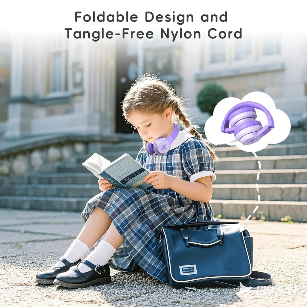 Kids Headphones, Wired Headphones for Kids Over Ear with Microphone, 85/94dB Volume Limiter Headphone for Girls Boys, Foldable Headphone for Learning & Entertainment, Gradient Deep Purple