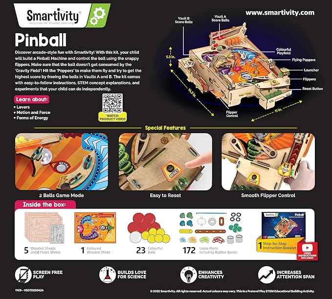 Smartivity DIY Pinball Machine Toy for Ages 8-99 Year Old | Award Winning Arcade Game for Boys & Girls | Birthday Gift Ideas for Kids & Adults | STEM Toys I Fun Family & Party Game