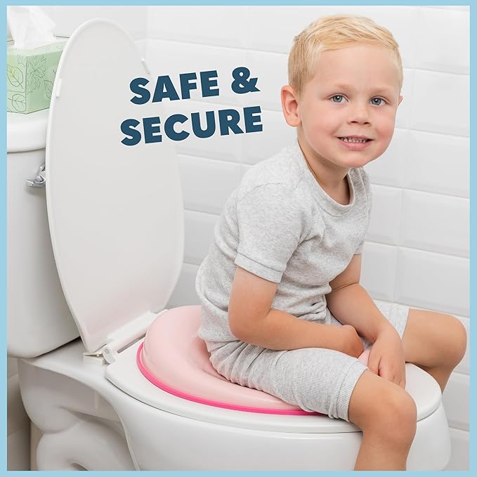 Toddler Potty Training Seat - Toddler Toilet Seat Attachment for Boys & Girls w/Splash Guard, Non-Slip Grip for Secure Fit, Fits Standard Round & Oval Toilets, Storage Hook Included, Pink