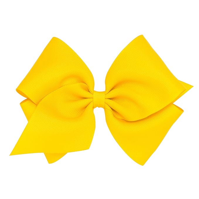 Wee Ones Girls' Plain Wrap Classic Grosgrain Hair Bows on a WeeStay No-Slip Hair Clip, Handmade, Mini King, Yellow