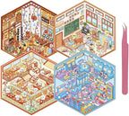 DIY 3D Sticker Scene 4 Sets of Scene Stickers Make Your Own Mini Shop Sticker Cute Miniature Cartoon Therapy Stickers for Kids Adult