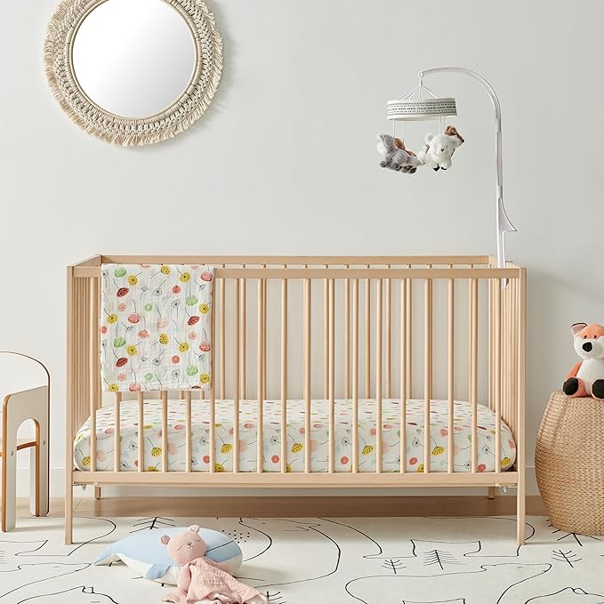 Margaux & May Organic Muslin Cotton Baby Crib Sheet, Dandelion Print, Fitted, Breathable, Toddler Bedding, 52 x 28, Deep Pocket, Organic Crib Sheets for Cozy Sleep