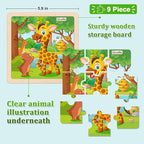 Wooden Puzzles for Toddlers 2-4, 9 Pieces Animal Jigsaw Puzzles for Kids Ages 3-5, Preschool Learning Activities, Learning & Educational Toys, Gifts for Boys, Girls