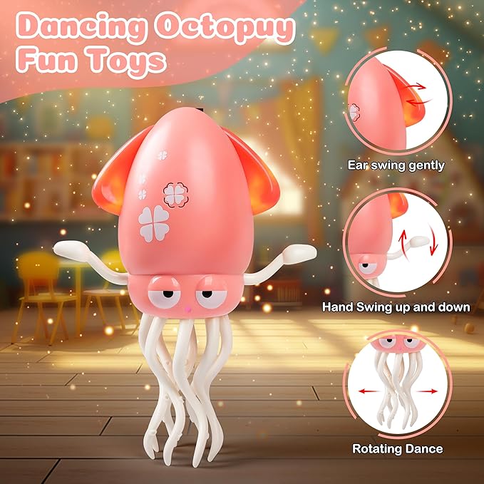 Magic Dancing Octopus Toys, Musical LED Toy, 3 Colors Available (Pink)