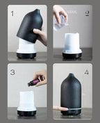 Essential Oil Diffuser,Handcrafted Ceramic Diffuser for Home,Ultrasonic Cool Mist Air Diffuser, 9 Colors Night Light with Timer (Black)