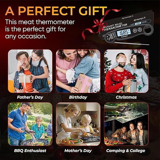 Instant Read Thermometer | Ultra-Fast & Waterproof | Bright Backlight & Food Grade Probe | Auto Shut-Off | Includes Meat Temperature Chart | Perfect for Kitchen & Grilling