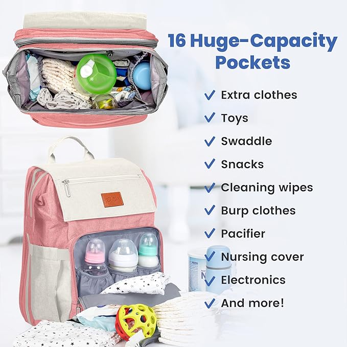 PILLANI Baby Diaper Bag Backpack - Large Bag for Boys & Girls, Waterproof Diaper Backpack - Travel Diaper Bags w/Changing Pad, Baby Registry Search & Shower Gifts - Essentials Must Haves Newborn Stuff