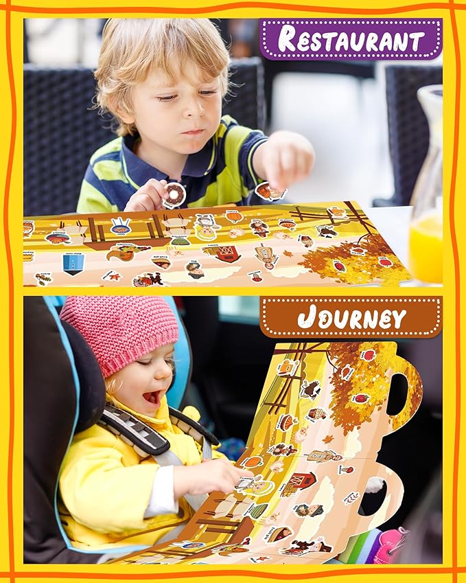 Benresive Reusable Sticker Books for Kids 2-4, Sticker Books for Toddlers 1-3 2-4, Toddler Travel Toys Activities Crafts Gifts - Thanksgiving