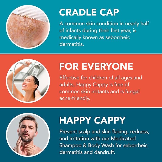 Happy Cappy Medicated Shampoo and Body Wash and Beanie Brush Bundle - Baby Dandruff Shampoo, Helps Cradle Cap and Seborrheic Dermatitis, Fragrance-Free, Gentle Baby Scalp Scrubber - 2 Pieces