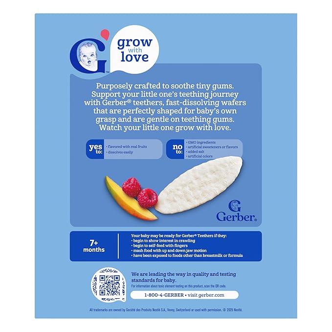 Gerber Snacks for Baby Teethers, Gentle Teething Wafers, Mango Raspberry, 1.7 Ounce, 12 Count Box (Pack of 6)