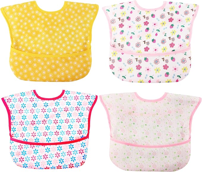 Baby bibs Waterproof Toddler bib - Feeding bib with Pocket for Infant Boy Girl Washable 6-36M