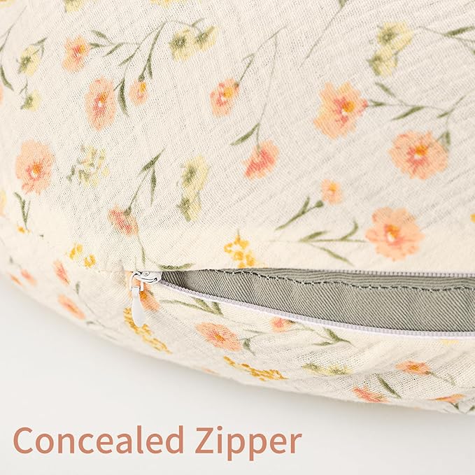 SWESEN Muslin Nursing Pillow Cover, Soft Removable Cover for Breastfeeding Pillows, Pillow Slipcover for Baby Boys and Girls, Comfortable & Breathable, Flower, Washable (Only Cover)