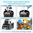 K1 Pro Professional Cutting-Edge Brushless Motor Advanced Rock Tumbler Polisher Kit, Extra Large 2.5Lb Barrel with 3-Speed Motor 9-Day Timer, Belts, Rough Gemstones, 4 Polishing Grits etc.