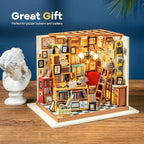 Rolife DIY Miniature House Kit Sam's Study, Tiny House Kit for Adults to Build, Mini House Making Kit with Furnitures, Halloween/Christmas Decorations/Gifts for Family and Friends (Sam's Bookstore)