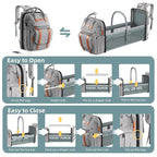 Diaper Bag Backpack with Changing Station, Large Diaper Bag, Baby Bag, Multifunctional Diaper Bag, Gray