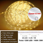 100ft 1200 LED Rope Lights Outdoor, Connectable Warm White Rope Lights Plug in, Outdoor String Lights Waterproof Decorative Lighting for Deck Patio Backyard Garden Pool Camping Room Indoor Décor