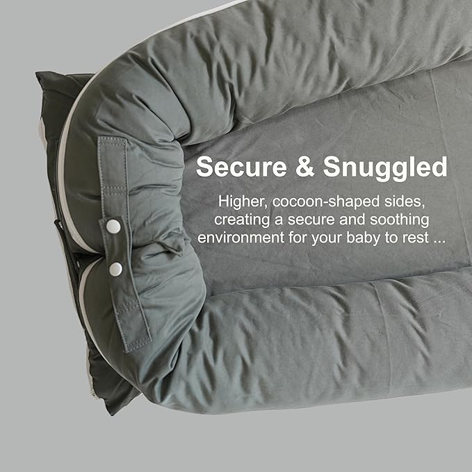 Deluxe Infant Lounger, Baby Nest Cover for Baby Girls & Boys, Newborn Essentials for Baby 0-12 Months, 100% Cotton(Gray)