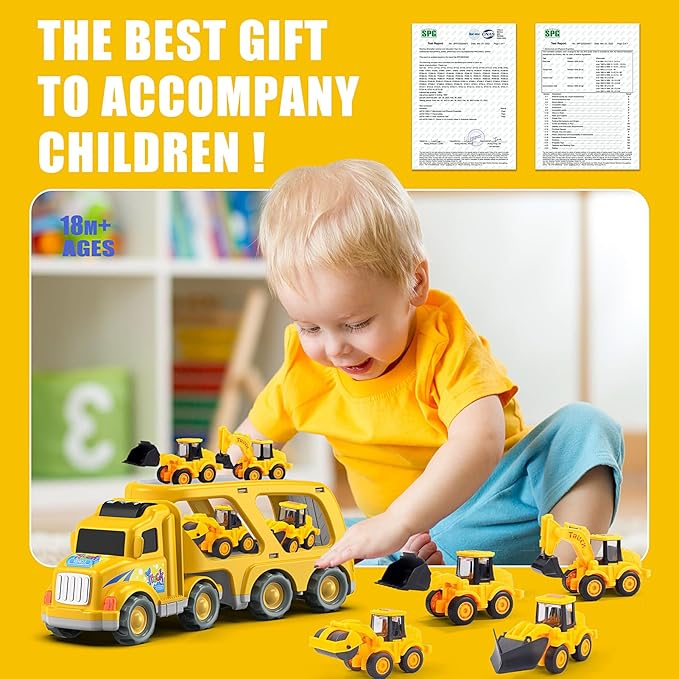 Veslier Construction Truck Toys for Boys Girls Age 1 2 3 4 5 6 Years Old，Carrier Transport Trucks for Kids 1-3 3-5 Year Old，Christmas Birthday Gift Toddler Toys.