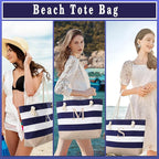 YOOLIFE Initial Canvas Waterproof Beach Tote Bag Zipper Personalized Gifts for Women Her Birthday Travel Beach Essential