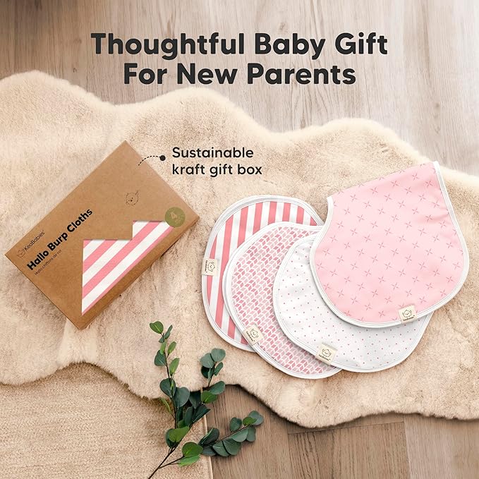 KeaBabies 4-Pack Baby Burp Cloths Baby Girl, Boy - Organic Cotton Burp Cloth, Extra Large, Absorbent, Soft Burping Cloths & Bibs Set for Babies, Newborn Burp Clothes, Thick Burp Rags (Blush)