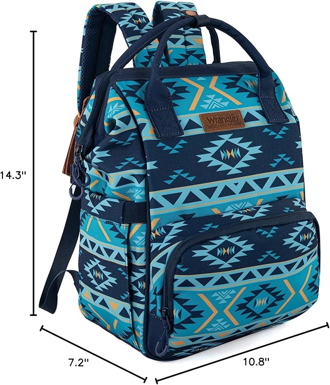 Wrangler Diaper Bag Backpack Aztec Travel Backpack Purses Western Multi-Function Baby Bags for Mom with Waterproof Insulated Pockets